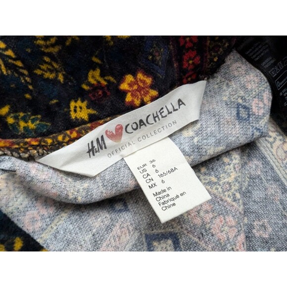 H&M Coachella Womens Size 6 Patterned Velvet Mini Skirt Boho Festival Bohemian - Picture 9 of 13